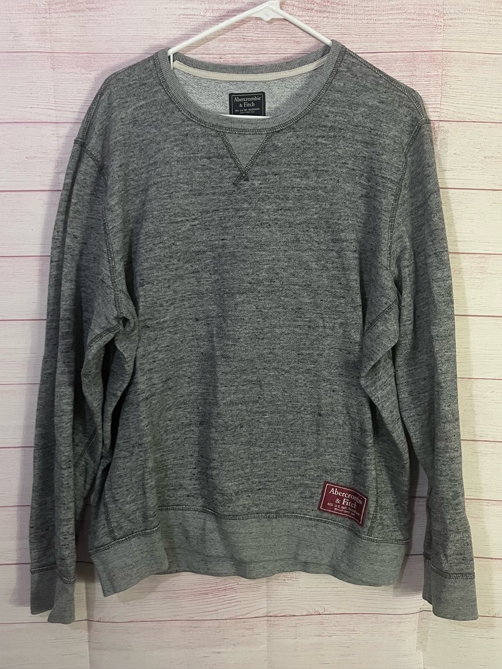 Abercrombie & Fitch Gray Crew Neck Bottom Brand Patch‎ Long Sleeve Sweatshirt XL